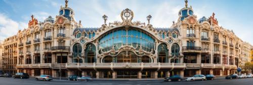 Art nouveau revival facade, commercial building, daytime, ai generated art nouveau architecture