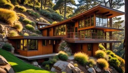 Wooded Mountainside Usonian - Earthship style