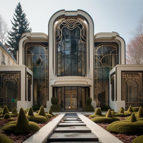 1920s graphic design inspired class curtain wall on high end residence