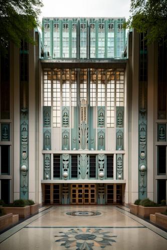 formal facade, art deco revival, highly ornate commercial facade, part of a series on AI workflows for architecture