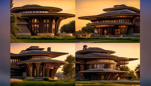 art nouveau prairie style estate rendering at sunrise