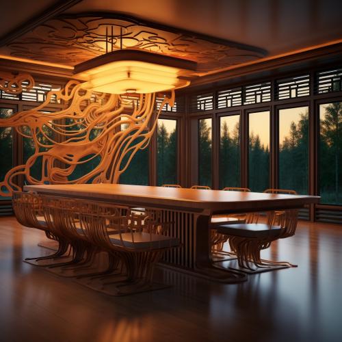 art nouveau prairie style dining room rendering, AI generated