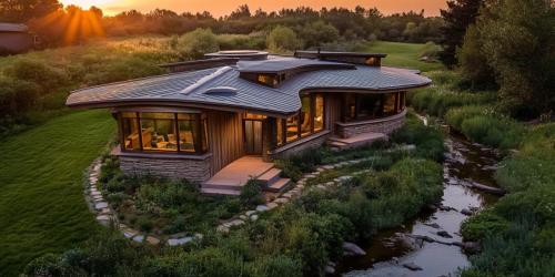 art nouvean prairie style cottage at sunrise, made in Midjourney