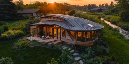 sunrise prairies style cottage with zinc roof, AI style reference, made in Midjourney