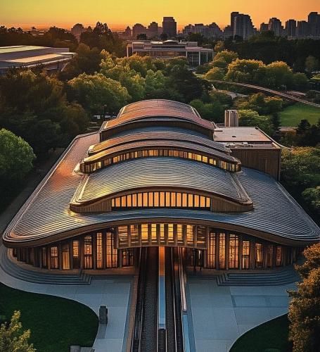 art nouvean prairie style train station at sunrise. made in Midjourney