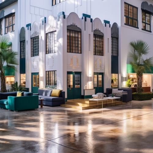 affordable apartment concept, miami beach and california deco style, part of a series on ai workflows