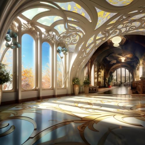 art nouveau ai generated architecture interior design skylight hallway foyer solarium