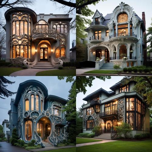 art nouveau homes with stunning ornamentation made in midjourney