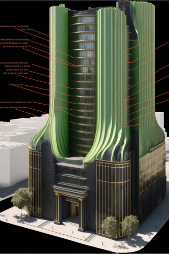 midjourney v4 3d model, a skyscraper shaped like a celery stalk