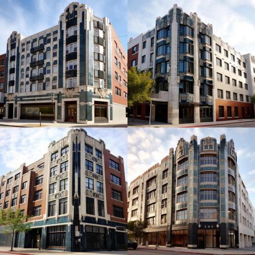art deco blue tile multifamily buildings, ai workflow