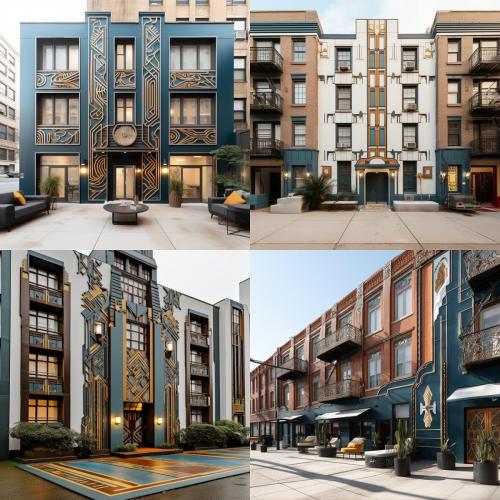 blue tile muted art deco buildings, ai workflows