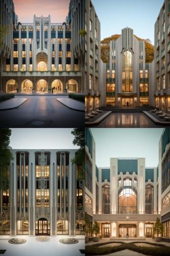 midjourney image chain prompting example - hazy autumn office complex in an art deco style 2