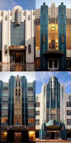 blue tile and plaster art deco facade, verticality, ai architecture workflows, image to image