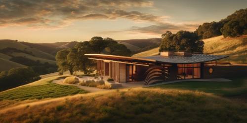 Small Usonian home perched on a hill in California, Organic patio screen and solar panels