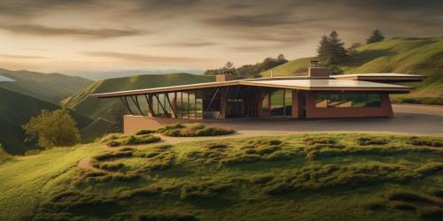 Small Usonian home perched on a hill in California, windswept aerofoil aesthetic