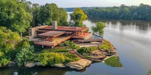 Usonian-inspired home with terraces on the banks of the Mississippi